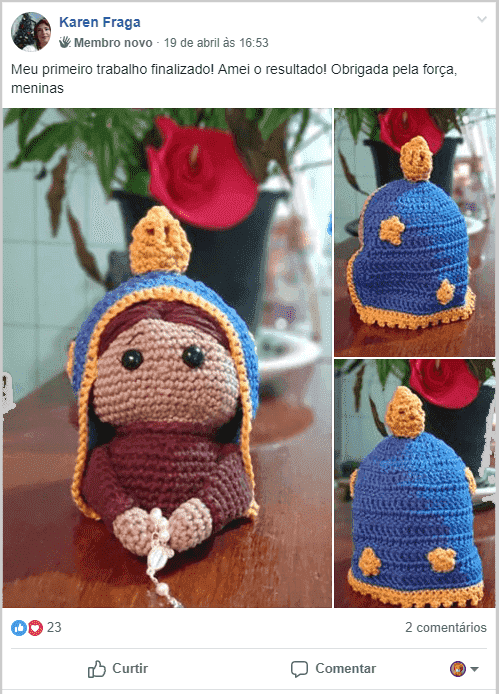 Amigorumi de Nossa Senhora Aparecida.